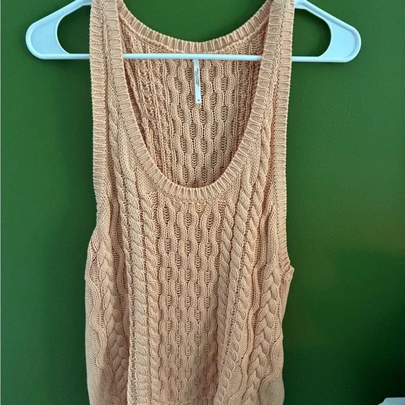 Free People High Tide Orange Apricot Cable Knit Tank Top Relaxed Medium - Picture 5 of 8